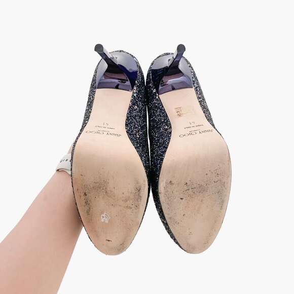 Jimmy Choo Cosmic Pumps EU 41 US 11 Purple Glitter Platform High Heels Metallic - Picture 3 of 11